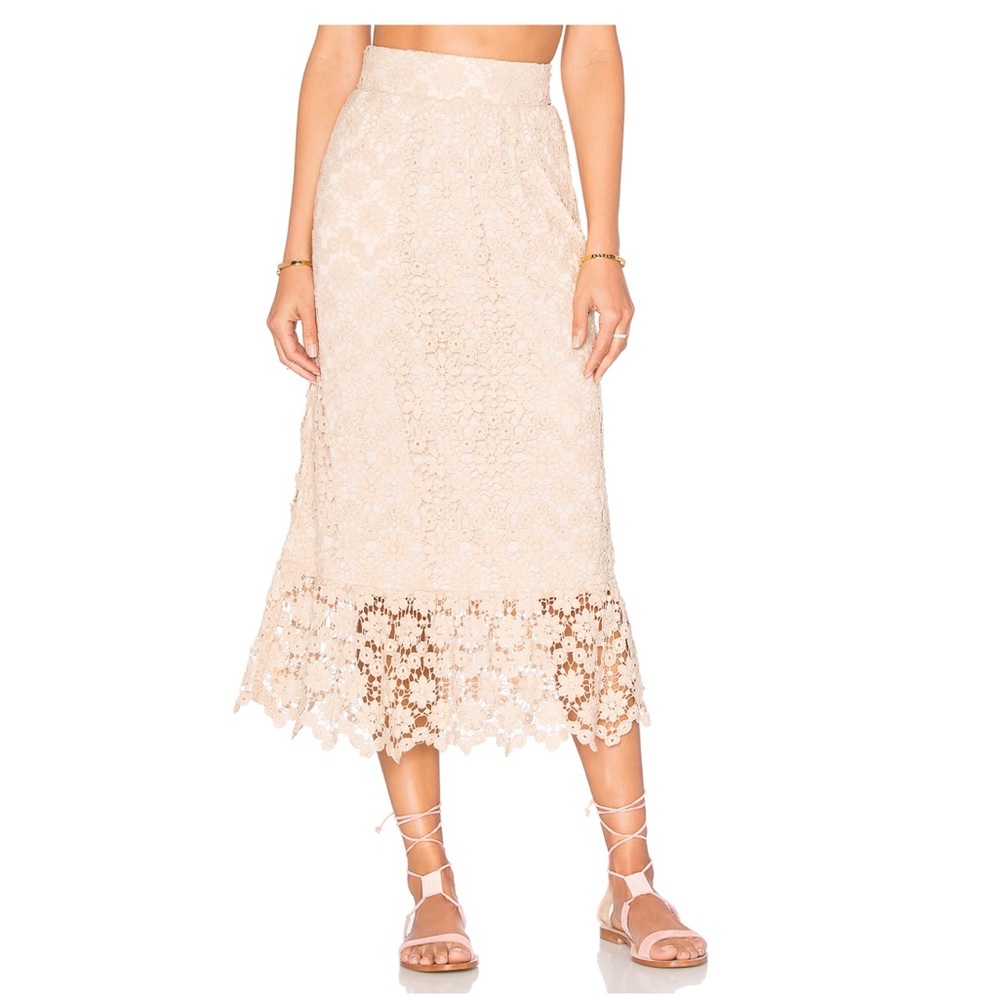 NEW Winston White Gabriella Crochet Midi Skirt Beige Champagne Cream Antique